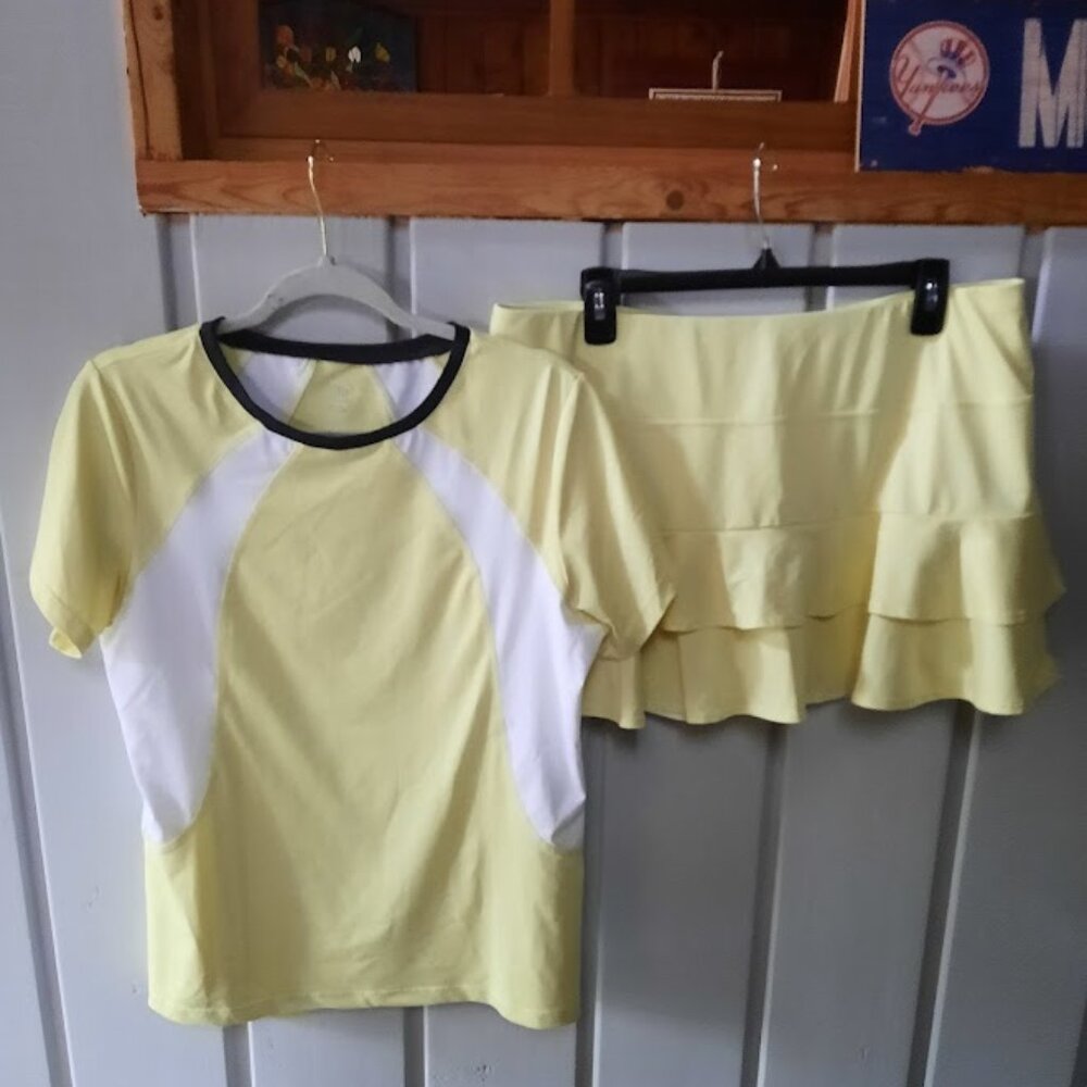 Tail Women's Pale Yellow Tennis/Pickleball Skort & Top Outfit Sz L/XL